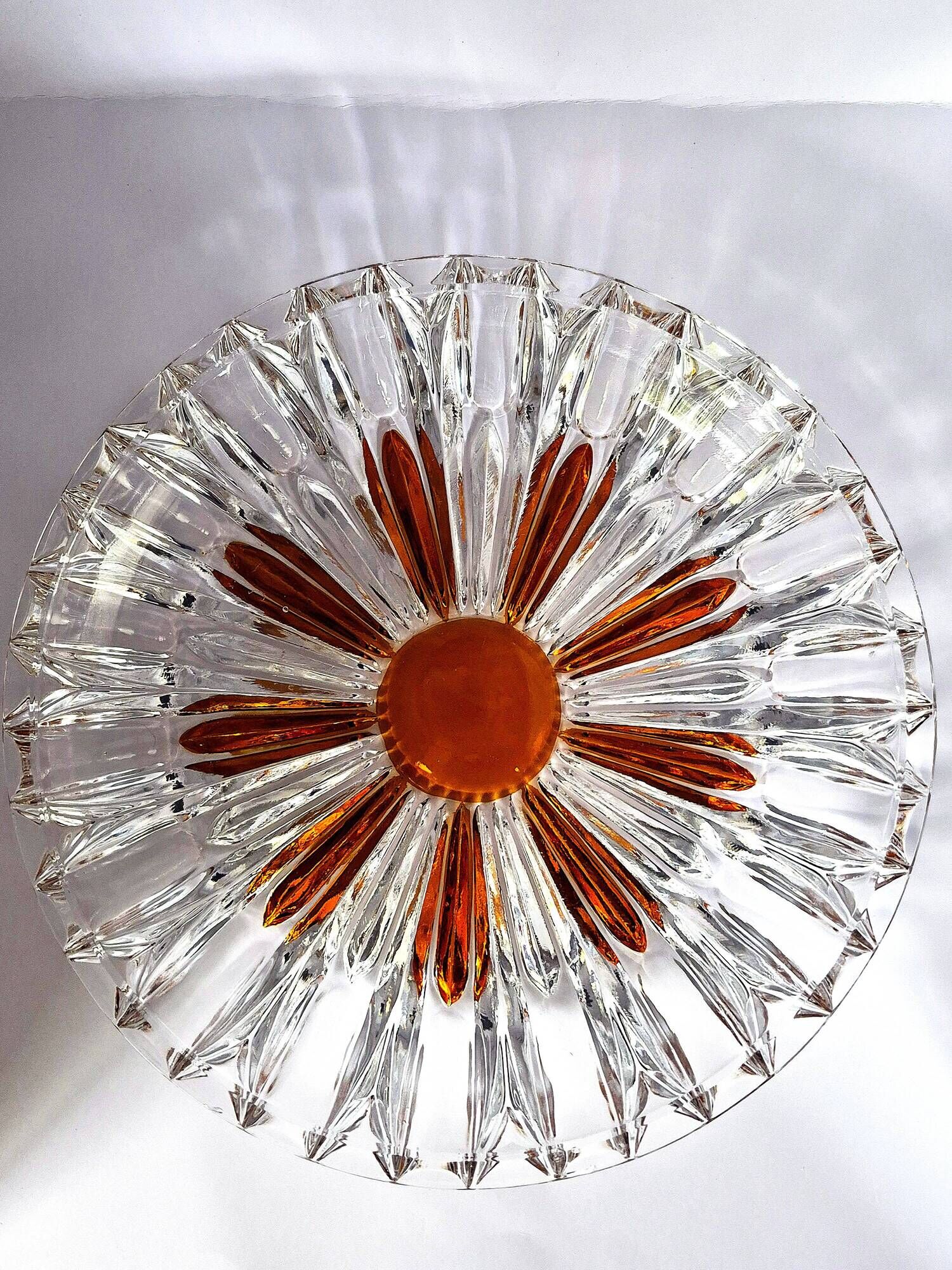 Vintage cut crystal pocket bowl with amber centre – 1960s/70s