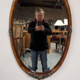 Art Deco Flamed Mahogany Oval Mirror Circa 1910