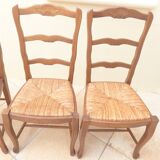 8 Straw chairs with high backs in solid wood