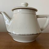 Antique Aluminite Teapot FRUGIER White & Silver Ceramic Vintage