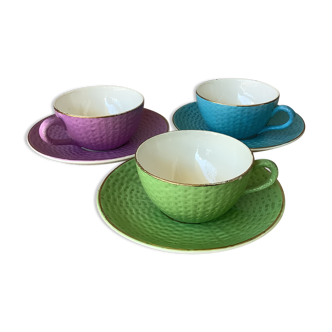 Multicolored Digoin cups looking basket weaving