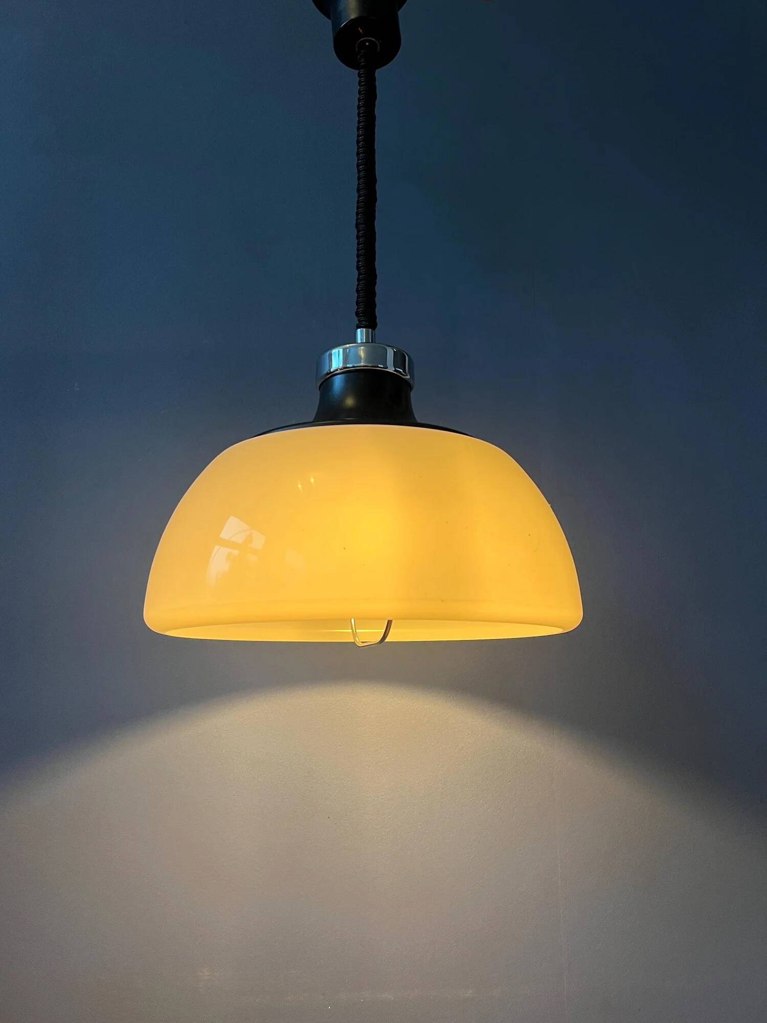 Mid-century plexiglass massive space age pendant lamp with white acrylic shade