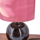 Purple ceramic lamp, painted silk lampshade, 1970s