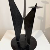 Vintage black metal brutalist tripod candlestick