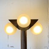 Midcentury brutalist oak floor lamp with 4 spheres, 1970s  by Temde Leuchten
