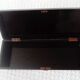 Old lacquered wooden glove box/box with Art Deco geometric decoration. Japan