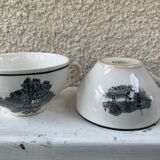 5 cups and 5 saucers La Louvière boch Belgium peasant scene art deco