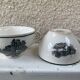 5 cups and 5 saucers La Louvière boch Belgium peasant scene art deco