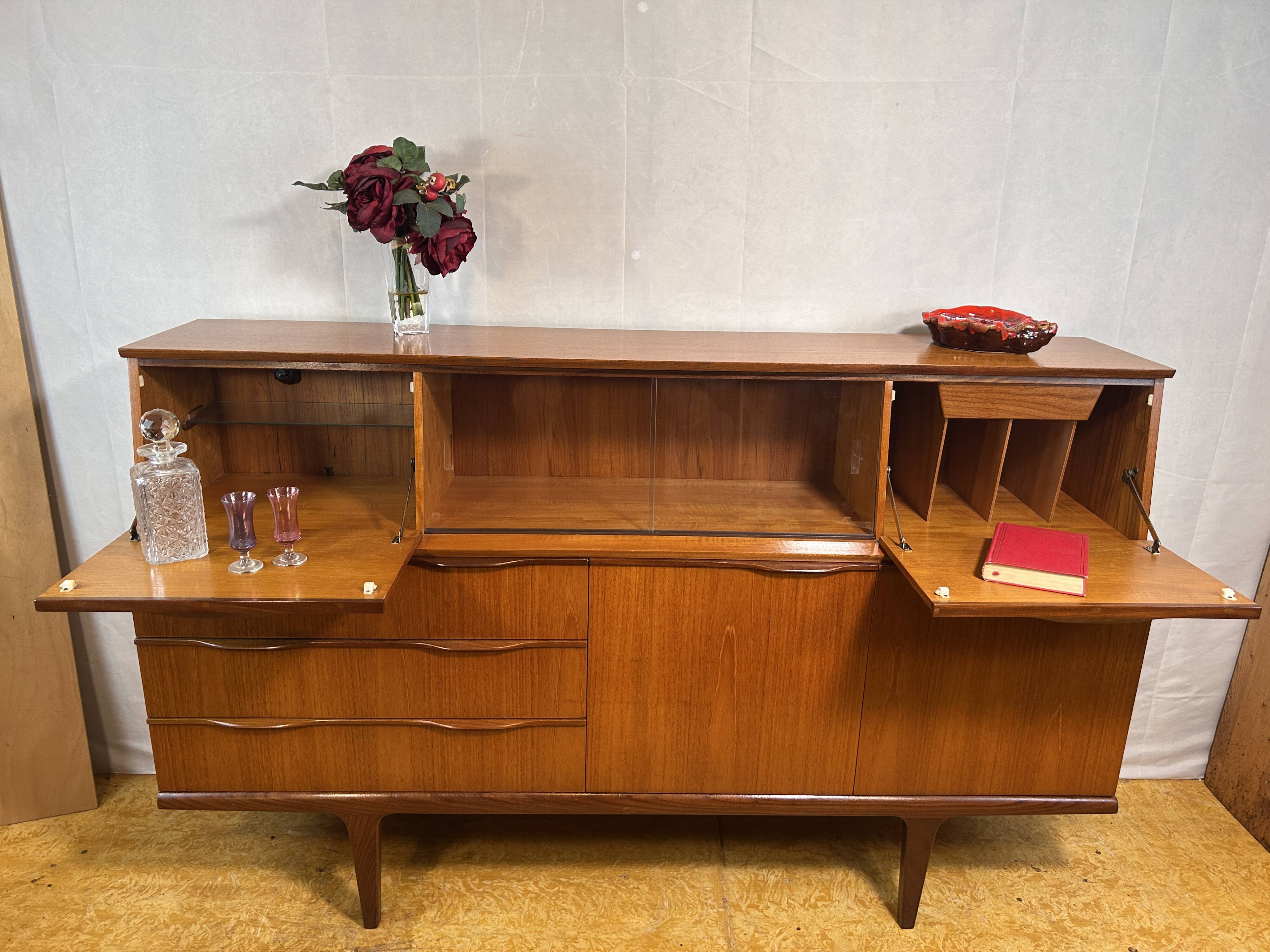 Mid Century Retro Vintage Teak Sideboard 1960 Bureau Flap + Cocktail Bar
