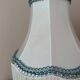 Alabaster lamp, satin white and blue pagoda shade.