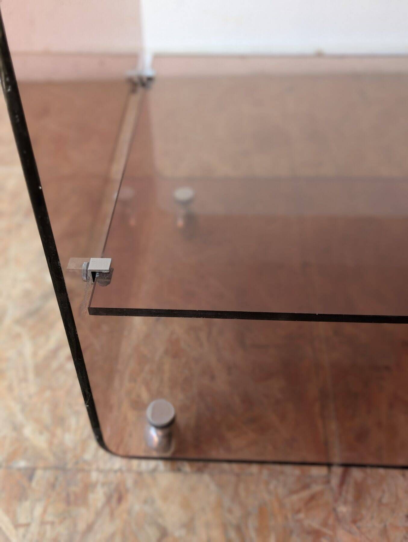 Pair of vintage smoked plexiglass bedside tables or accent furniture.