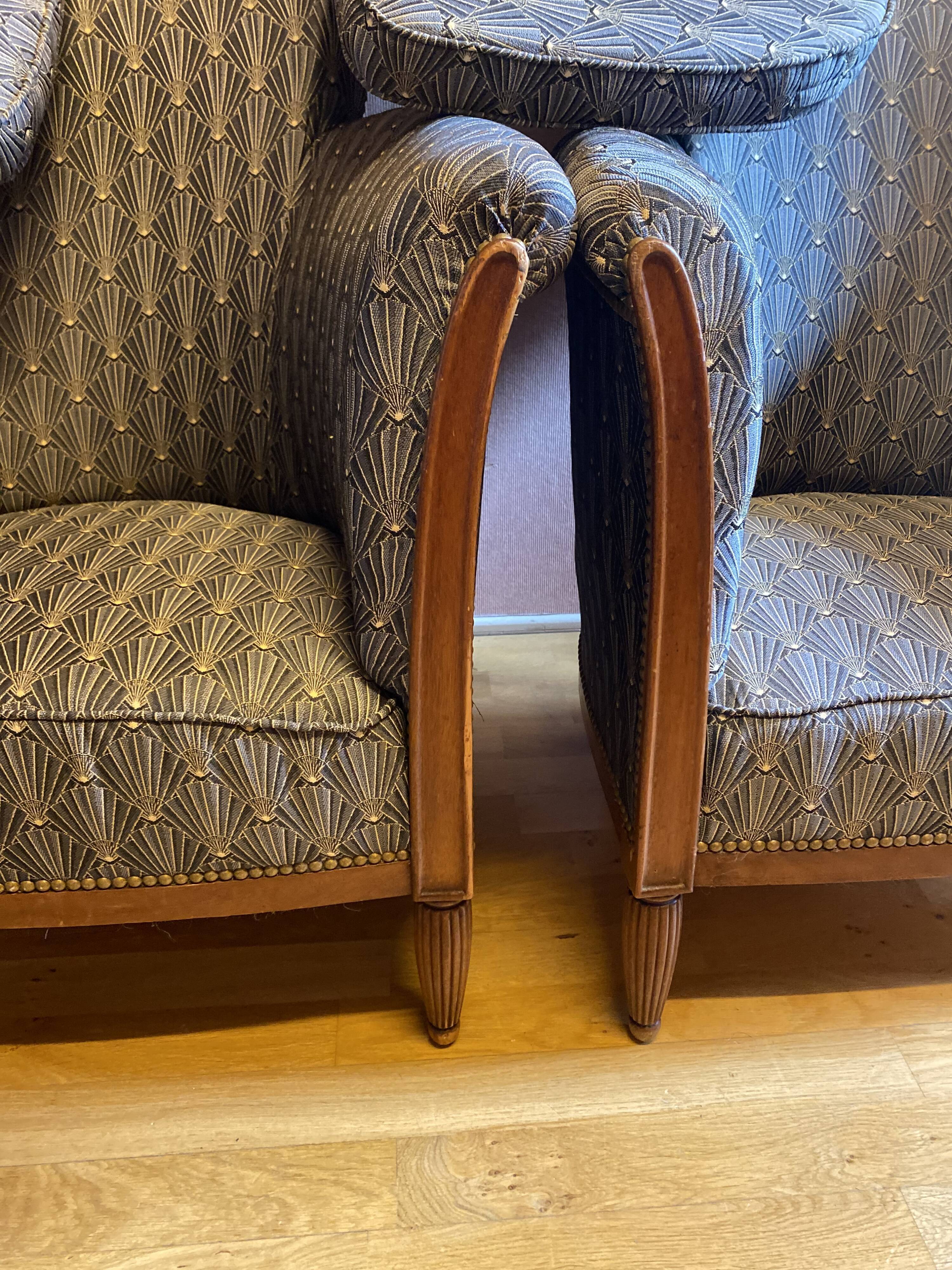 Pair of Art Deco style armchairs, refurbished. Upholstery fabric for armchairs.