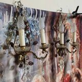 Murano: pair of wall sconces with two light arms, in bronze and gilded brass.