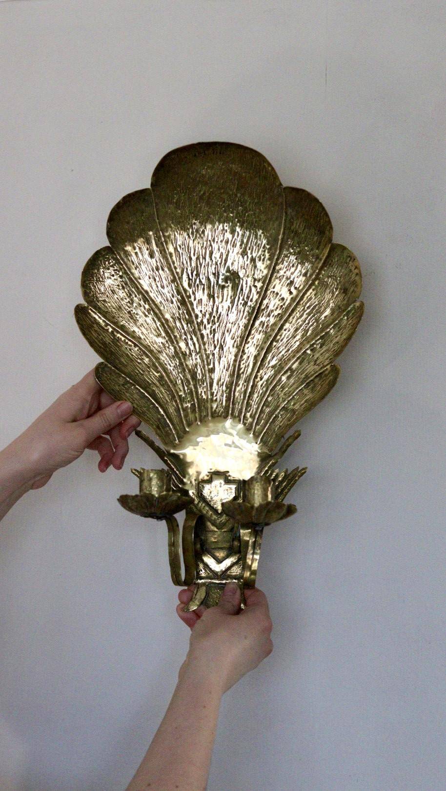 Swedish brass wall sconce from the mid-century for two candles.