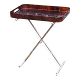 Gold metal side table with tortoiseshell lucite top from the 70s