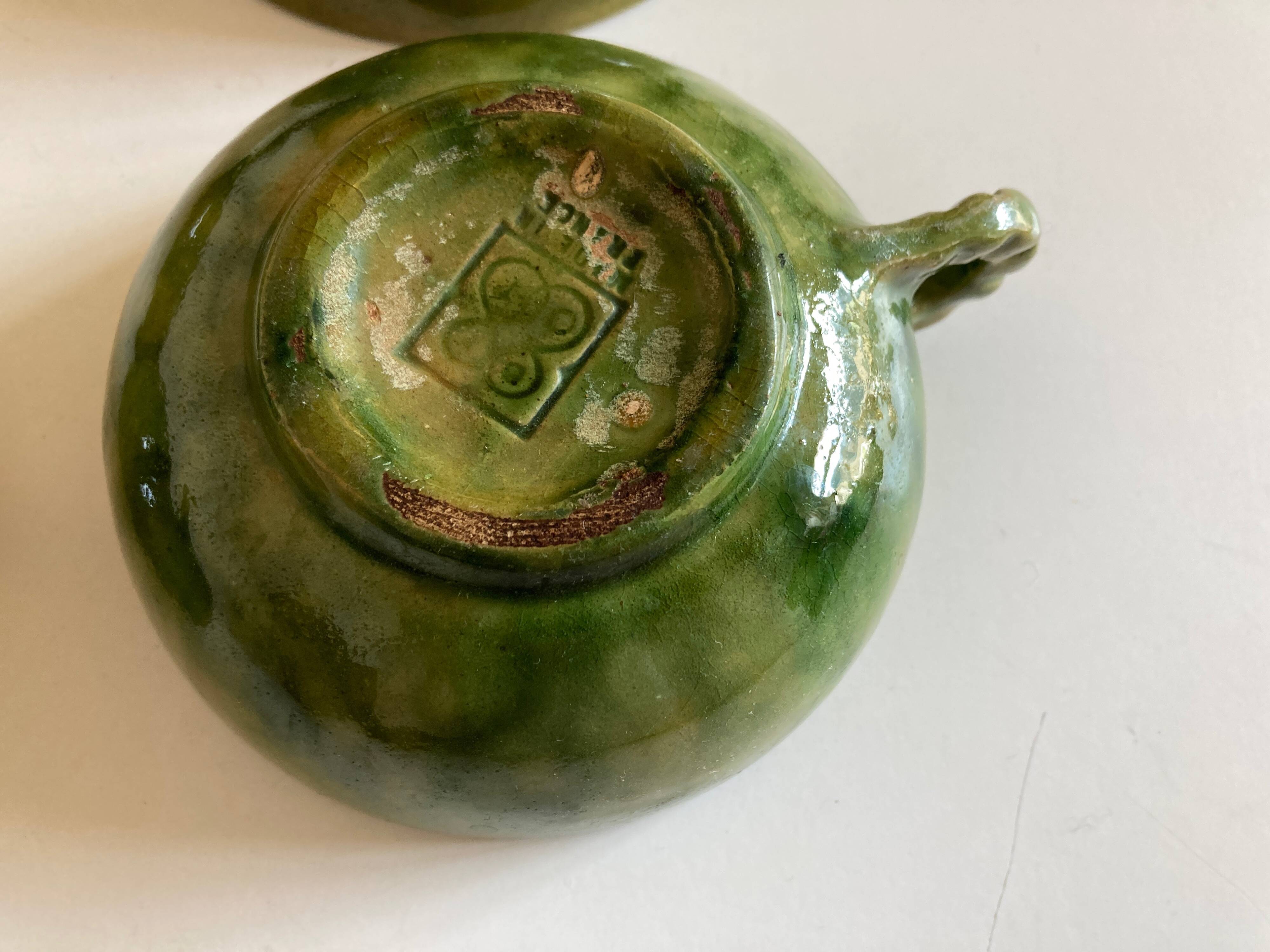 Set of 4 green glazed earth bowls from Biot 1960