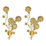 Pair of Extra Large Mid Century Gilt Brass & Crystal Flower Shape Wall Lights from Palwa, Germany