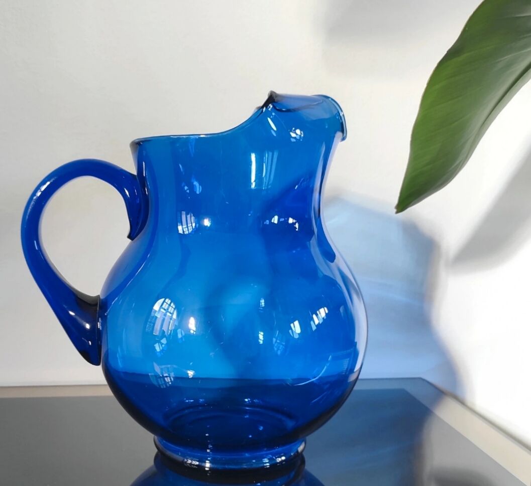 Grand pichet vintage en verre Soufflé - Bleu Cobalt