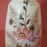 Opaline vase floral decoration pink background 1900