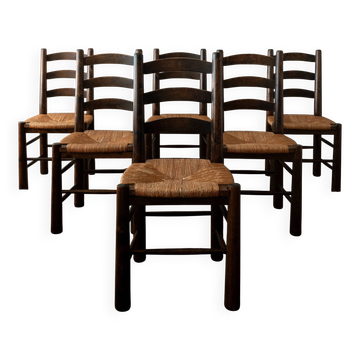 Vintage French Brutalist Dining Chairs by Georges Robert, 1950s, Set of 6