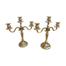 Pair of silver-colored metal candlesticks