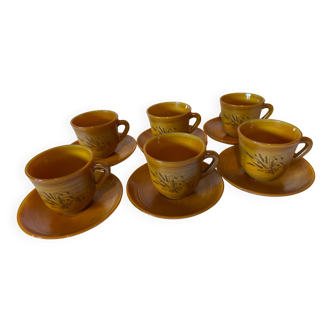 Cup set with arcopal saucer in fawn glass paste