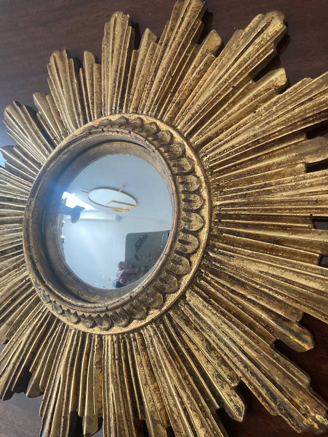 Antique Witch's Eye Sun Mirror in Gilded Wood