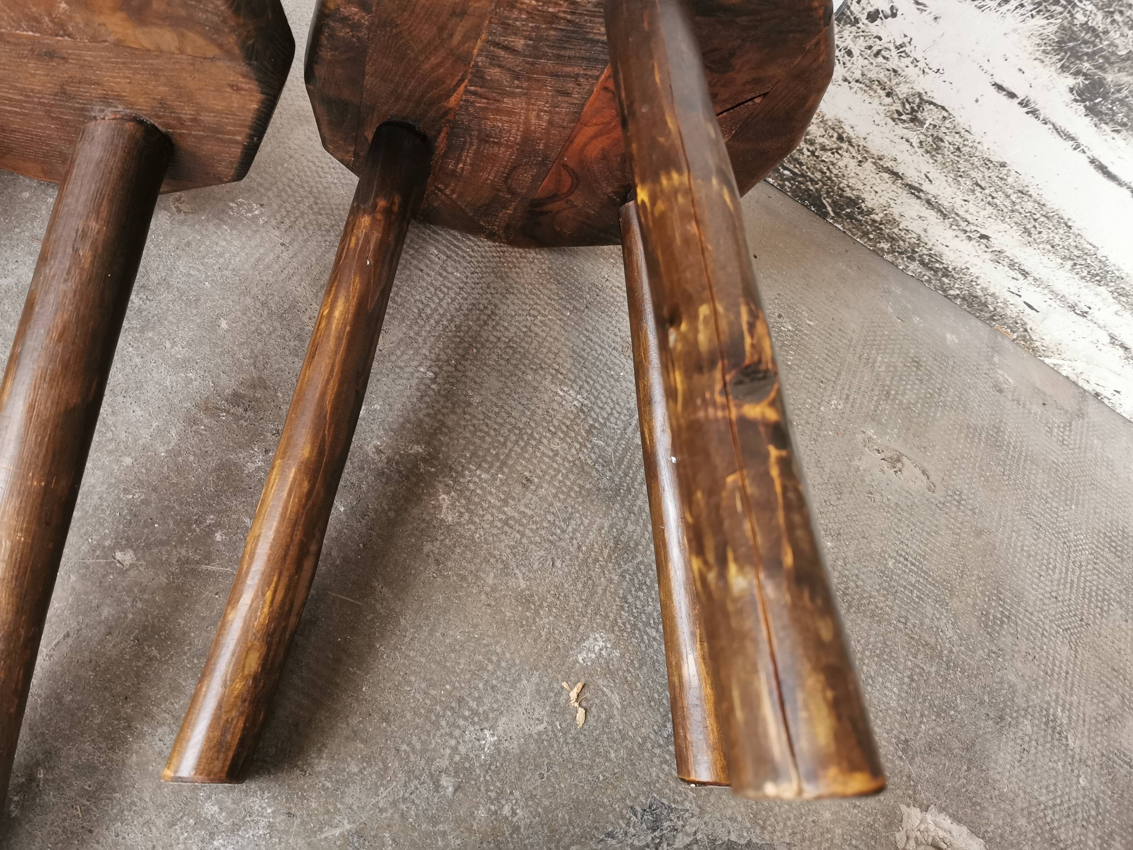 Pair of brutalist wooden stools