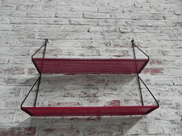 Steel wall rack with 2 shelves by Tjerk Reijenga perforated for Pilastro