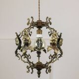 Vintage Patinated Bronze Figural Pendant Lamp