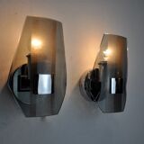 Pair of veca wall lamps, black murano glass, italy 1970