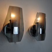 Pair of veca wall lamps, black murano glass, italy 1970