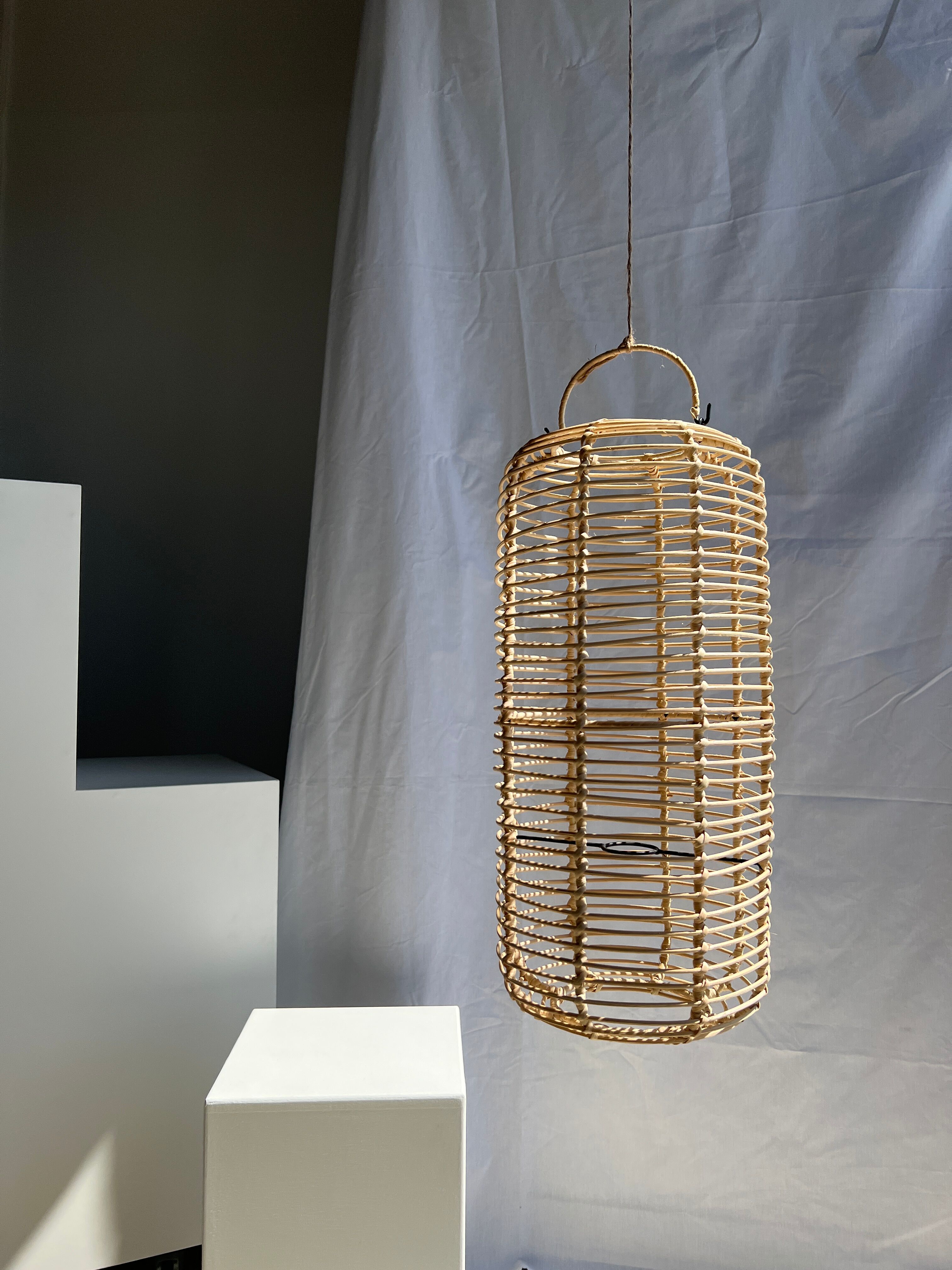 Large lantern-shaped rattan pendant lamp H50 D24