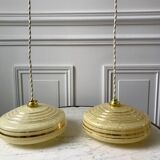 Suspension en verre de clichy jaune et liseré doré années 40-50