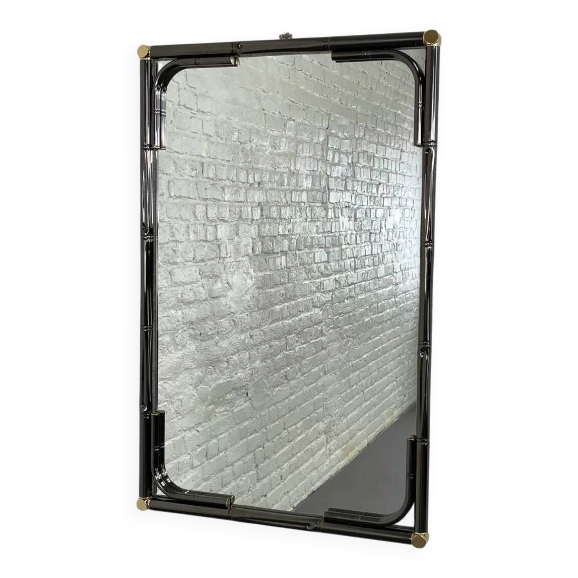 Rectangular mirror from the 70s-80s by Maison Bagues in brass and metal.