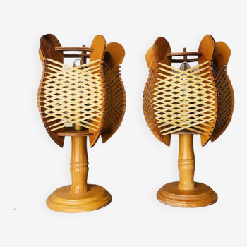 Paire de lampes de table portugaises en bois du milieu du siècle