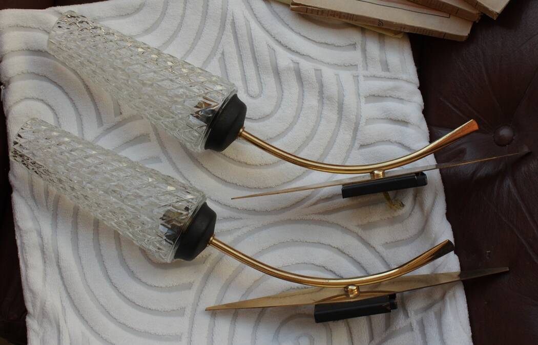 Pair of glass and metal sheaf-shaped wall lights circa 1960