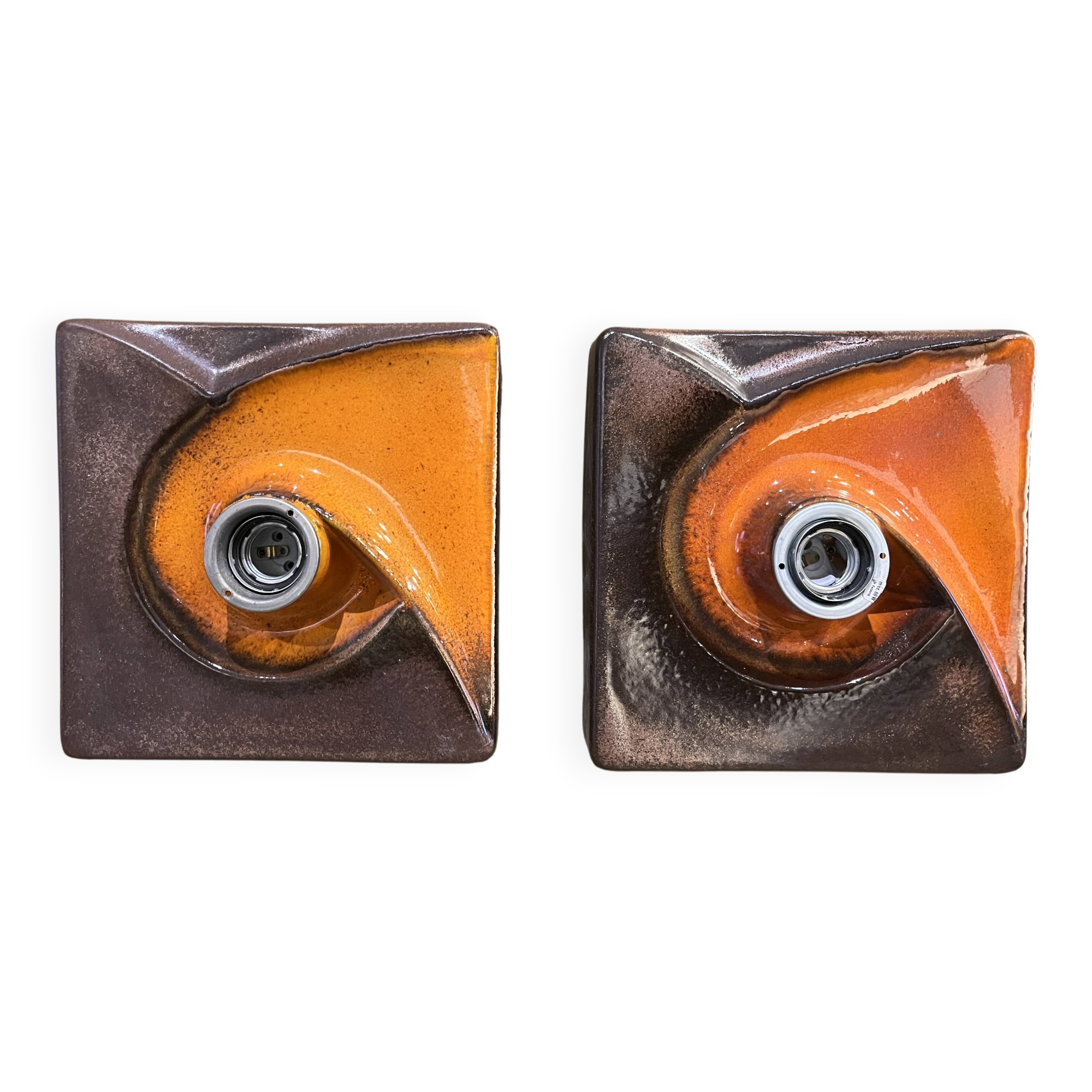 Pair of square ceramic wall sconces.