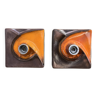Pair of square ceramic wall sconces.