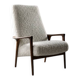 Vintage Mid-Century Scandinavian Modern White Boucle &Teak High Armchair