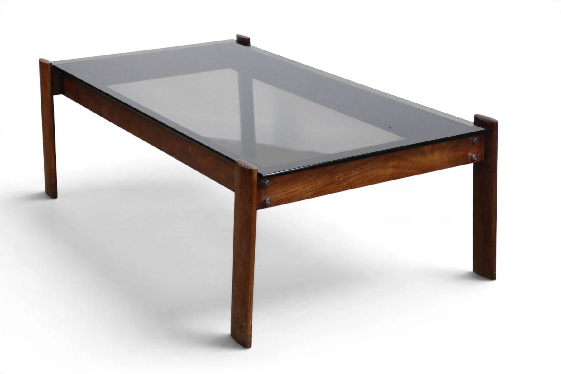 Percival Lafer coffee table in exotic wood and smoked glass – Brazil, 1970