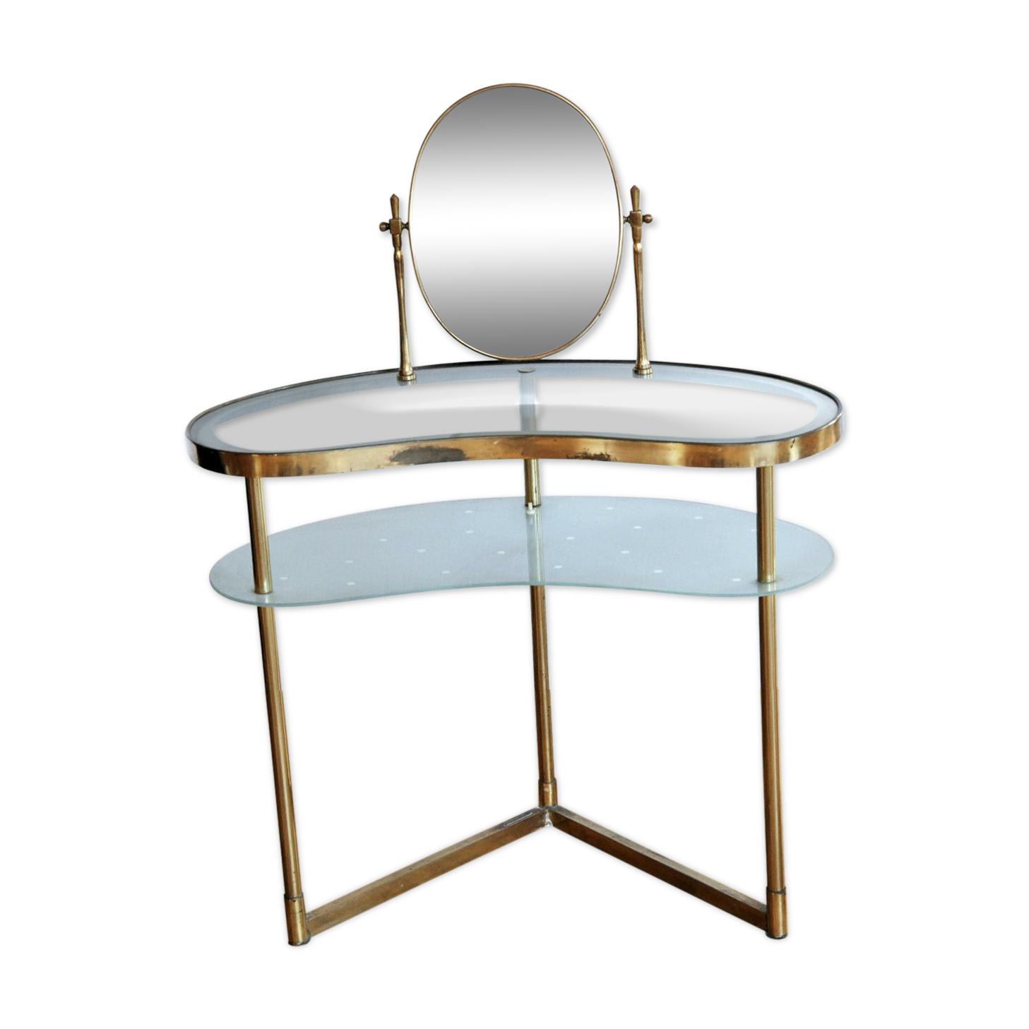 Modernist hairdresser in gold metal, brass and glass, 1960s
