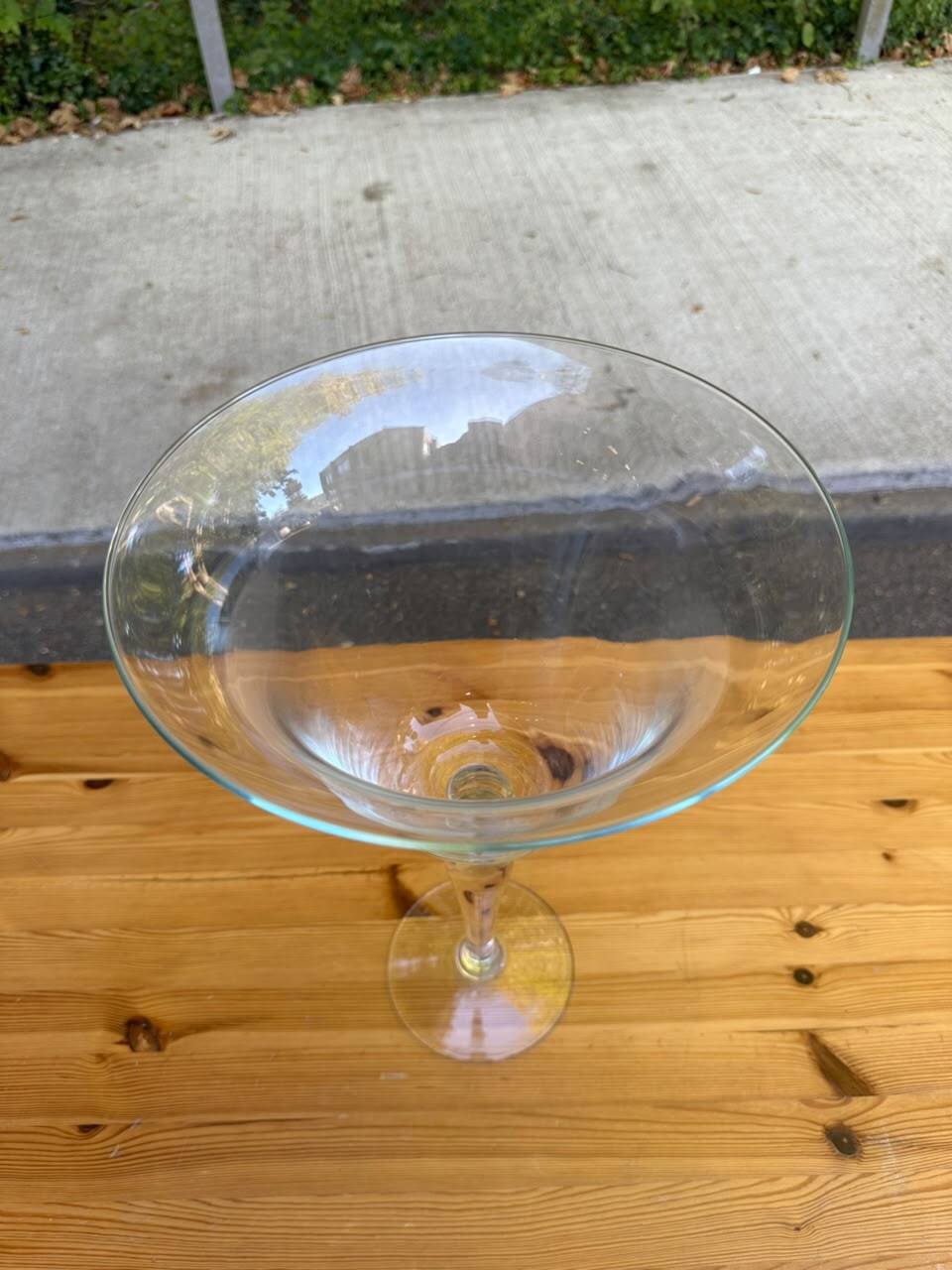 Large vase on a giant pedestal in transparent glass — Chalice style / Medic