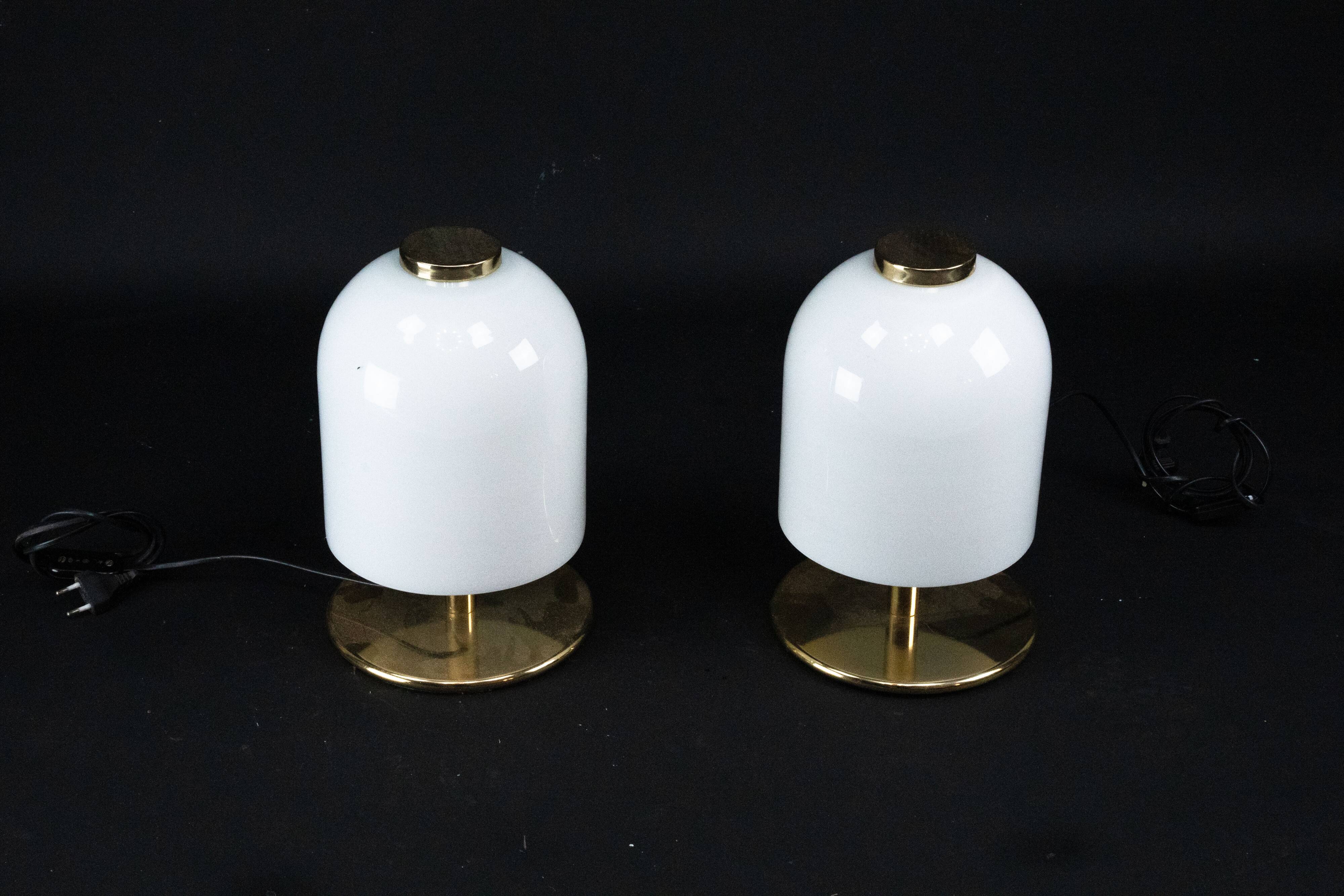 Pair of 1980s Italian Murano Lattimo Glass Mushroom Bedside Lamps