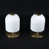 Pair of 1980s Italian Murano Lattimo Glass Mushroom Bedside Lamps