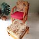 Vintage solid wood armchair and footstool