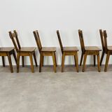6 brutalist solid wood chairs