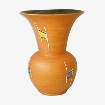 Vase en ceramique terre cuite annees 50' vintage decor emaillee
