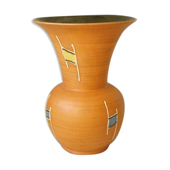 Vase en ceramique terre cuite annees 50' vintage decor emaillee