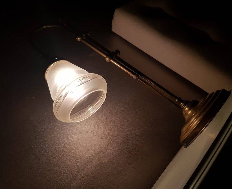 Golden table lamp with 1970 glass lampshade